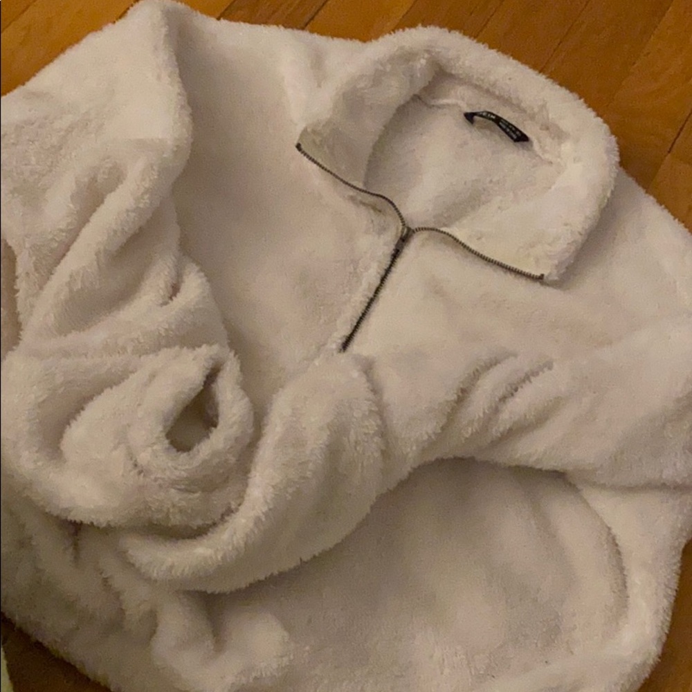 Cropped White Fuzzy Quarter Zip